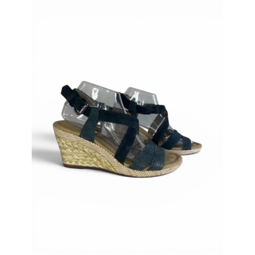 Gabor Leather/Suede Multi-Texture Snakeskin Blue Espadrille Wedges US 9 EU 40